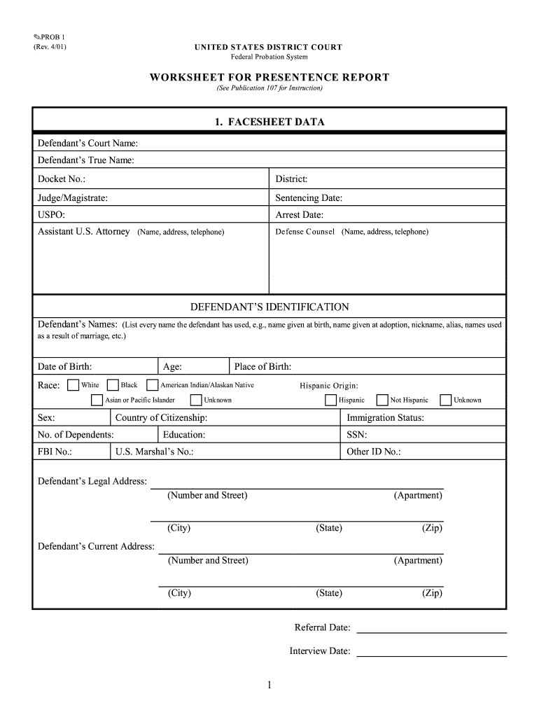 100-100 Form PROB 10 Fill Online, Printable, Fillable, Blank  With Presentence Investigation Report Template