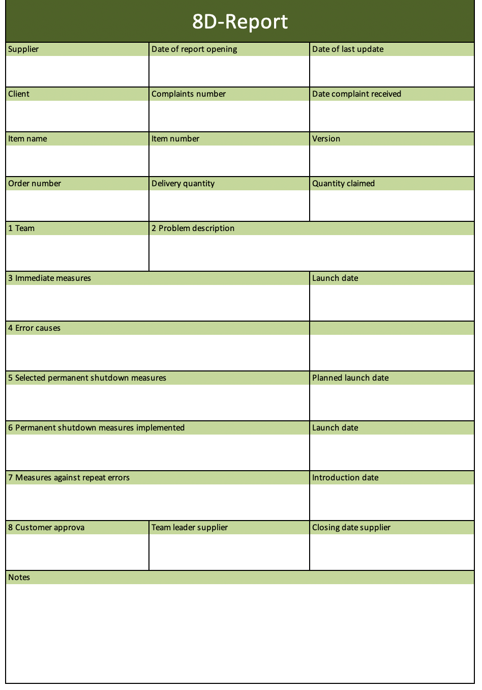 10D Report - free Excel Template For 8D Report Template Xls