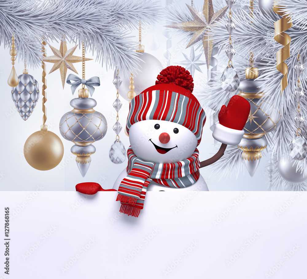 10d snowman character waving hand, Christmas tree hanging ornaments  For Blank Christmas Card Templates Free