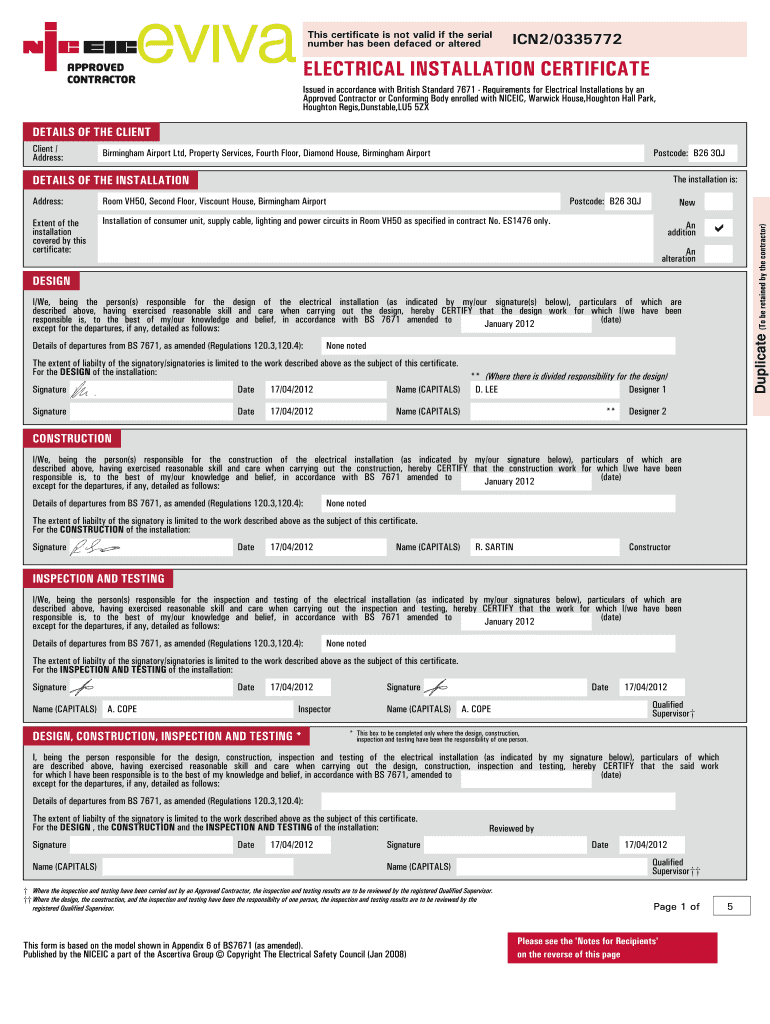 10th Edition Eicr Form Pdf - Fill Online, Printable, Fillable  In Electrical Installation Test Certificate Template