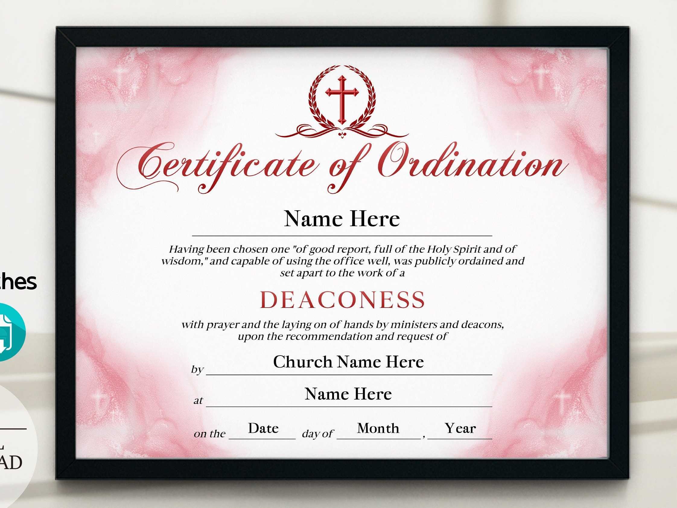 10x10.10 Deaconess Ordination Certificate Red DIY Editable - Etsy