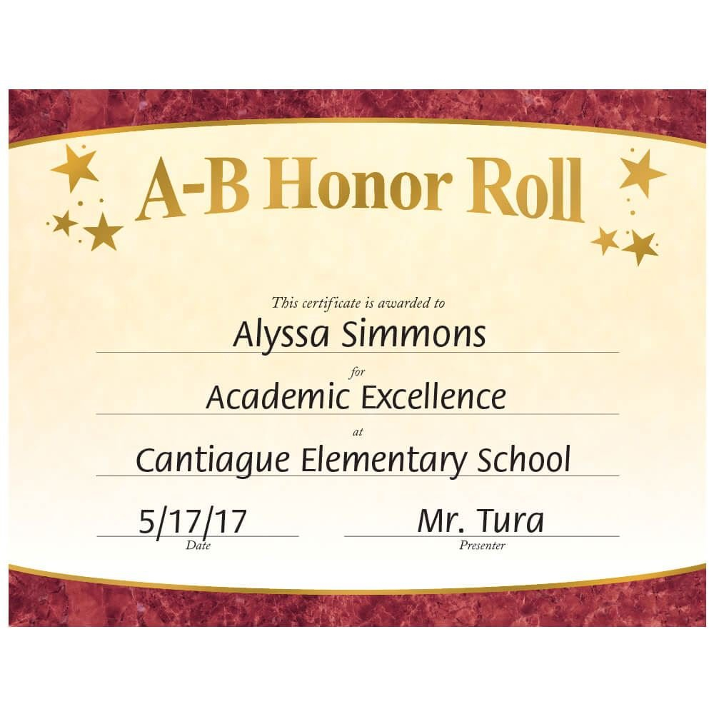 A-B Honor Roll Gold Foil-Stamped Certificates  Positive Promotions Throughout Honor Roll Certificate Template