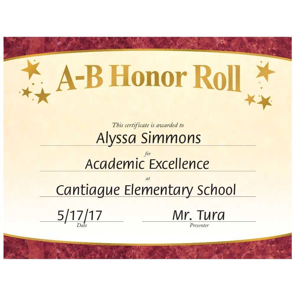 A B Honor Roll Gold Foil Stamped Certificates  Positive Promotions Throughout Honor Roll Certificate Template