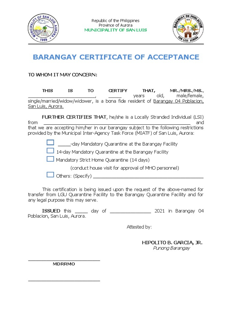 Acceptance Certificate  PDF Within Certificate Of Acceptance Template