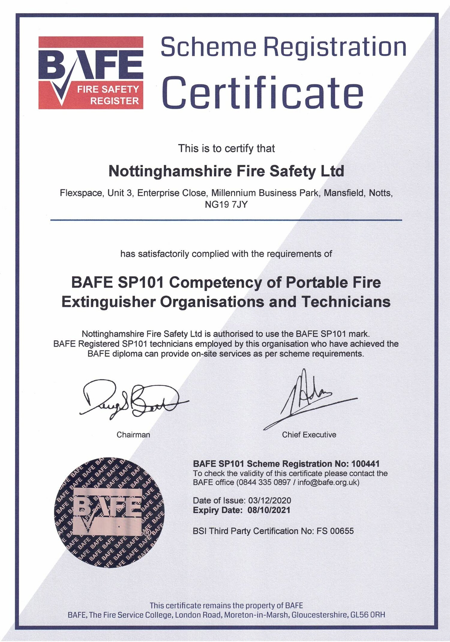 Accreditations — Nottinghamshire Fire Safety Limited Intended For Fire Extinguisher Certificate Template