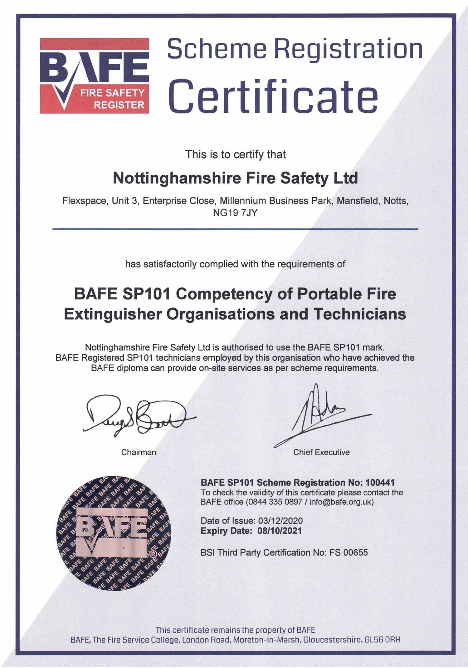 Accreditations — Nottinghamshire Fire Safety Limited Intended For Fire Extinguisher Certificate Template