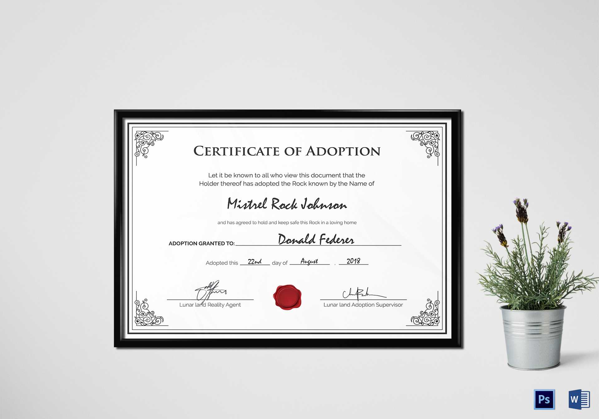 Adoption Birth Certificate Design Template In PSD, Word For Birth Certificate Templates For Word