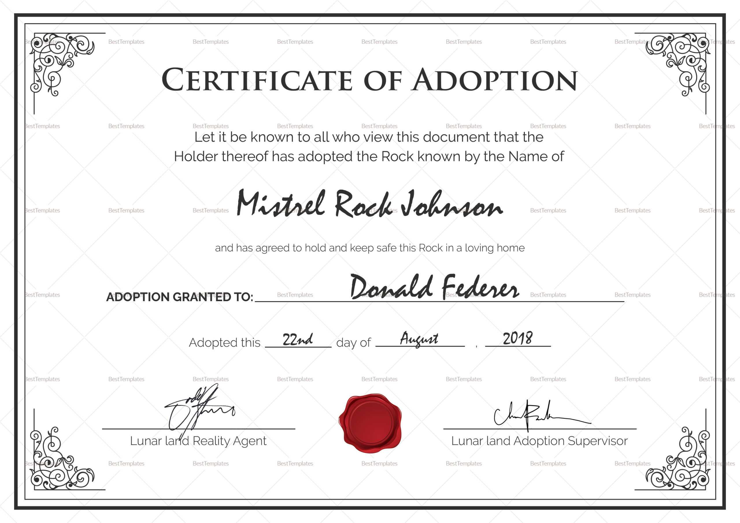 Adoption Birth Certificate Design Template In PSD, Word Intended For Adoption Certificate Template