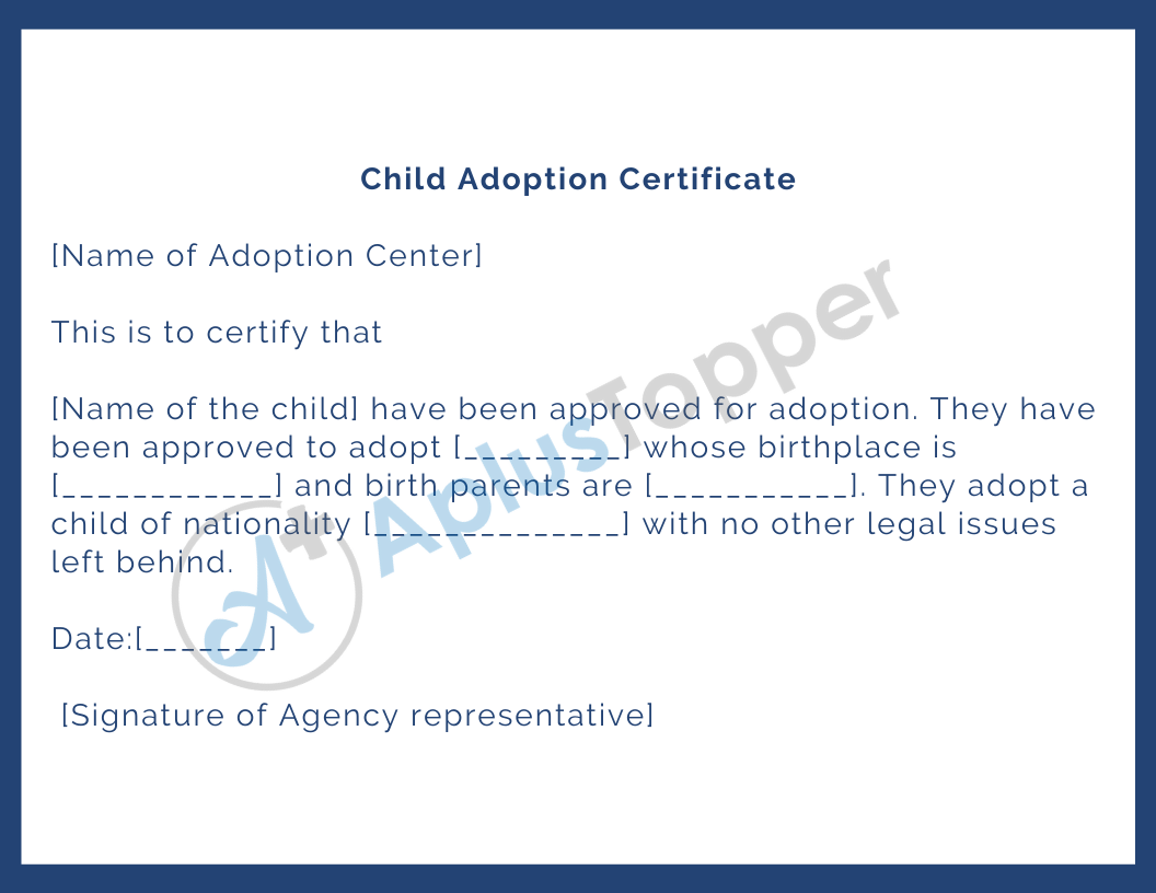 Adoption Certificate  Format, Template, Example And Required  With Regard To Child Adoption Certificate Template