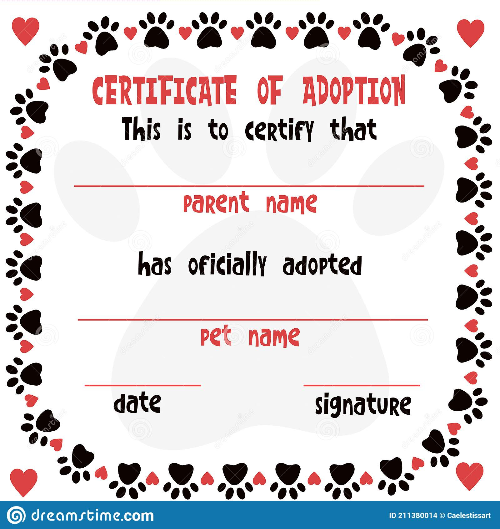 Adoption Certificate Stock Illustrations – 10 Adoption Certificate  With Regard To Pet Adoption Certificate Template