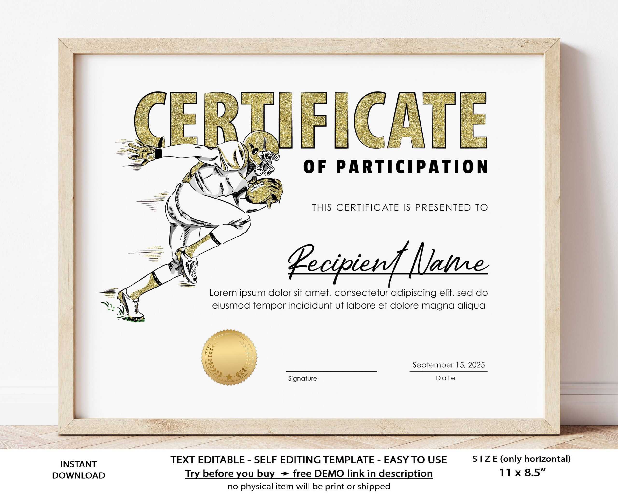 American Football Certificate Template Sports Certificate – Etsy