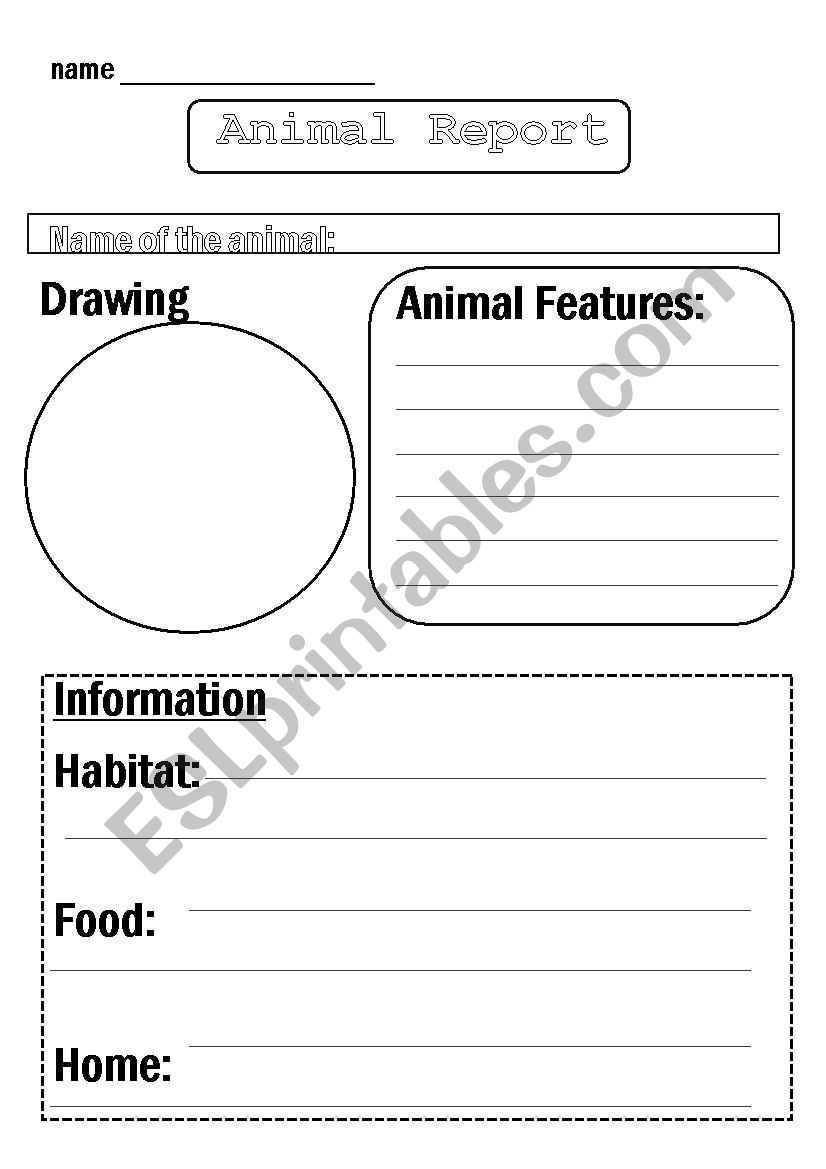 Animal Report Template - ESL worksheet by Flora