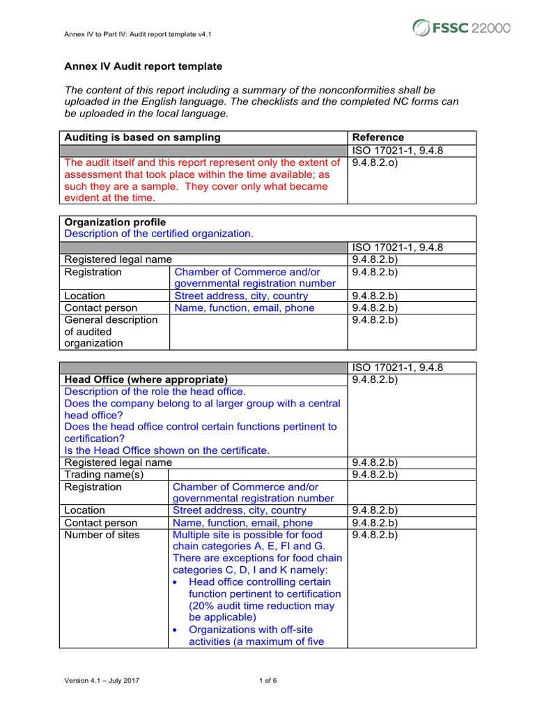 Annex IV Part IV Audit Report Template V100