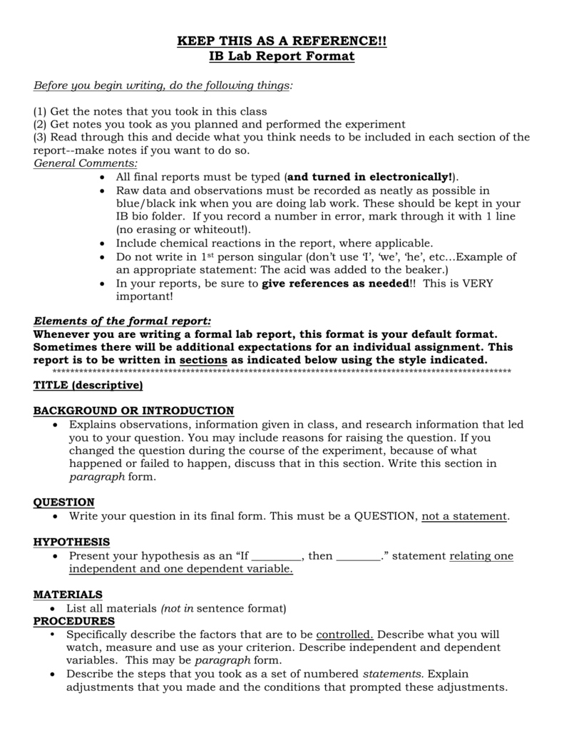 AP/IB Lab Report Format Pertaining To Ib Lab Report Template