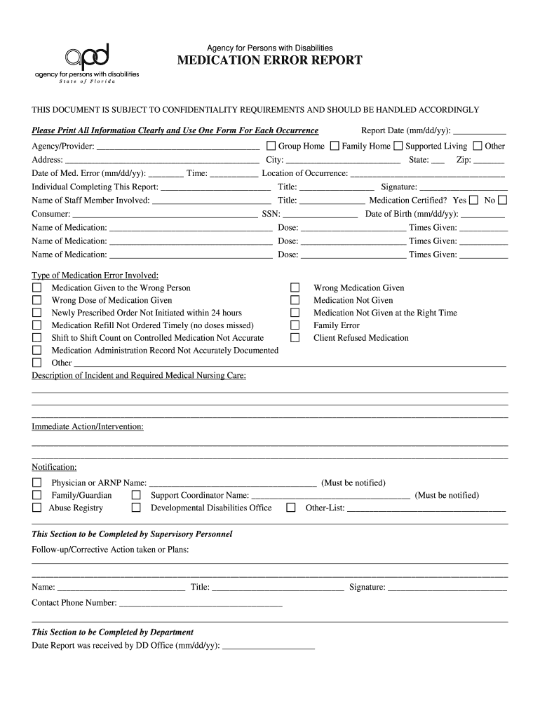 Apd Medication Error - Fill Online, Printable, Fillable, Blank  Regarding Medication Incident Report Form Template