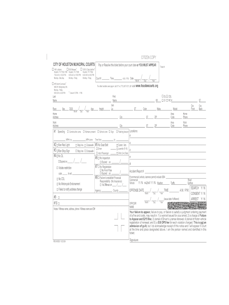 Appear Houston Ticket - Fill Online, Printable, Fillable, Blank  Throughout Blank Speeding Ticket Template