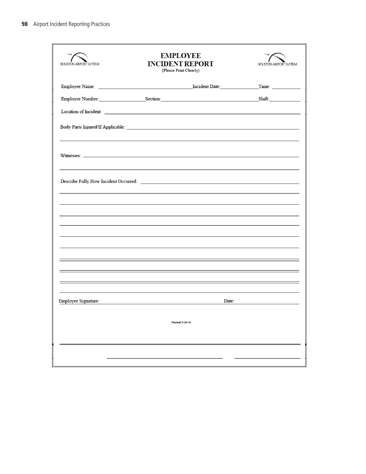 Appendix H – Sample Employee Incident Report Form  Airport  Inside Employee Incident Report Templates