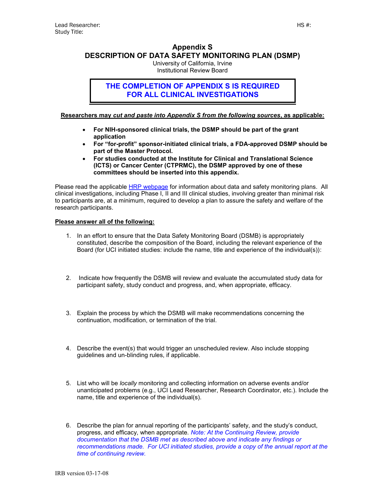 Appendix S DESCRIPTION OF DATA SAFETY MONITORING PLAN (DSMP) Regarding Dsmb Report Template