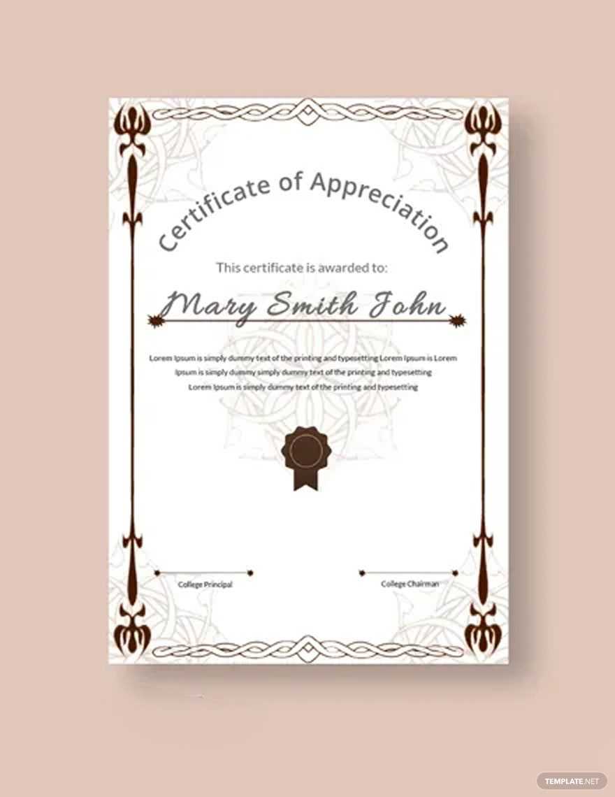 Appreciation Certificate for Professor Template - Google Docs, Word  With Regard To Certificate Of Appreciation Template Doc