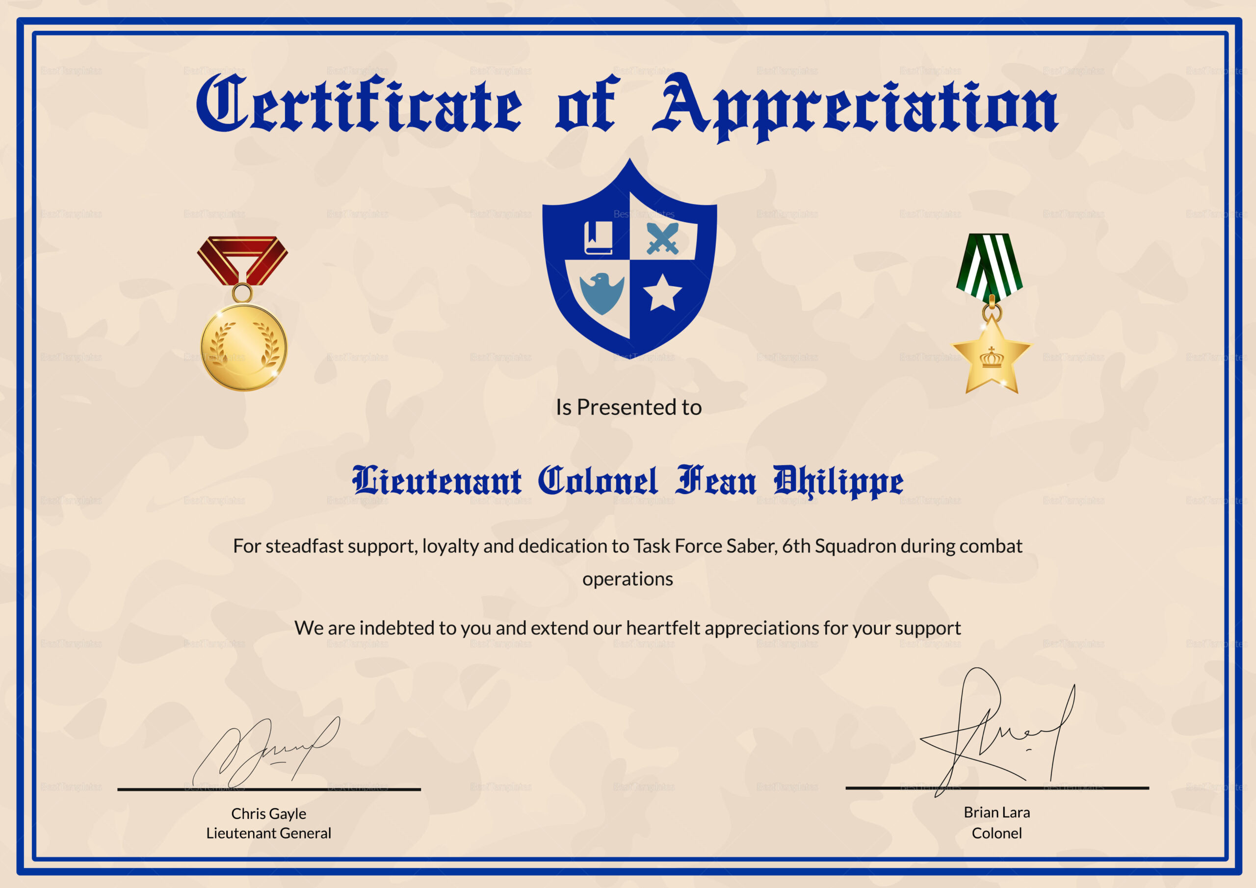 Army Certificate of Appreciation Design Template in PSD, Word With Army Certificate Of Appreciation Template