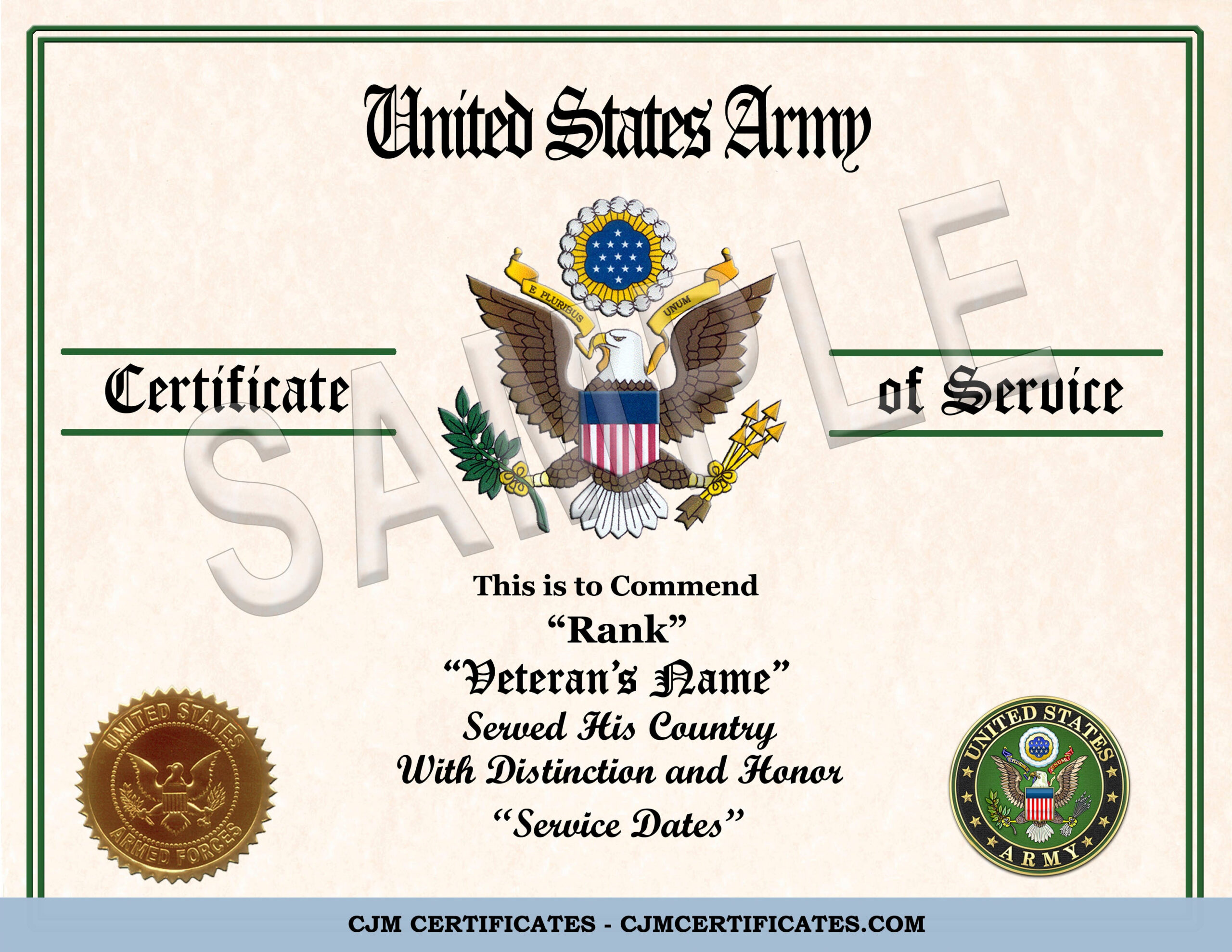 Army Certificate of Service Pertaining To Army Certificate Of Appreciation Template
