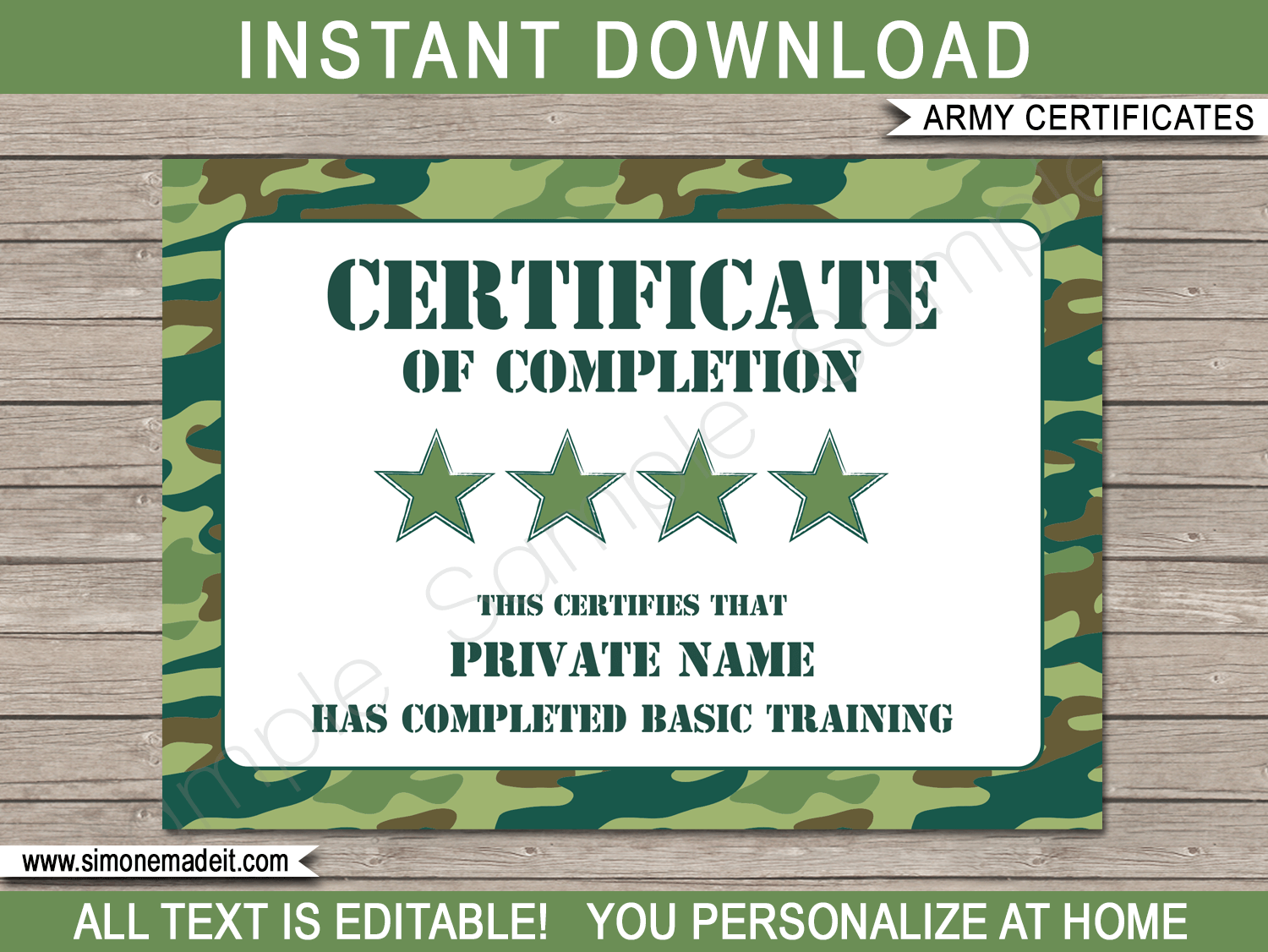 Army Certificate Template - green camo Intended For Boot Camp Certificate Template