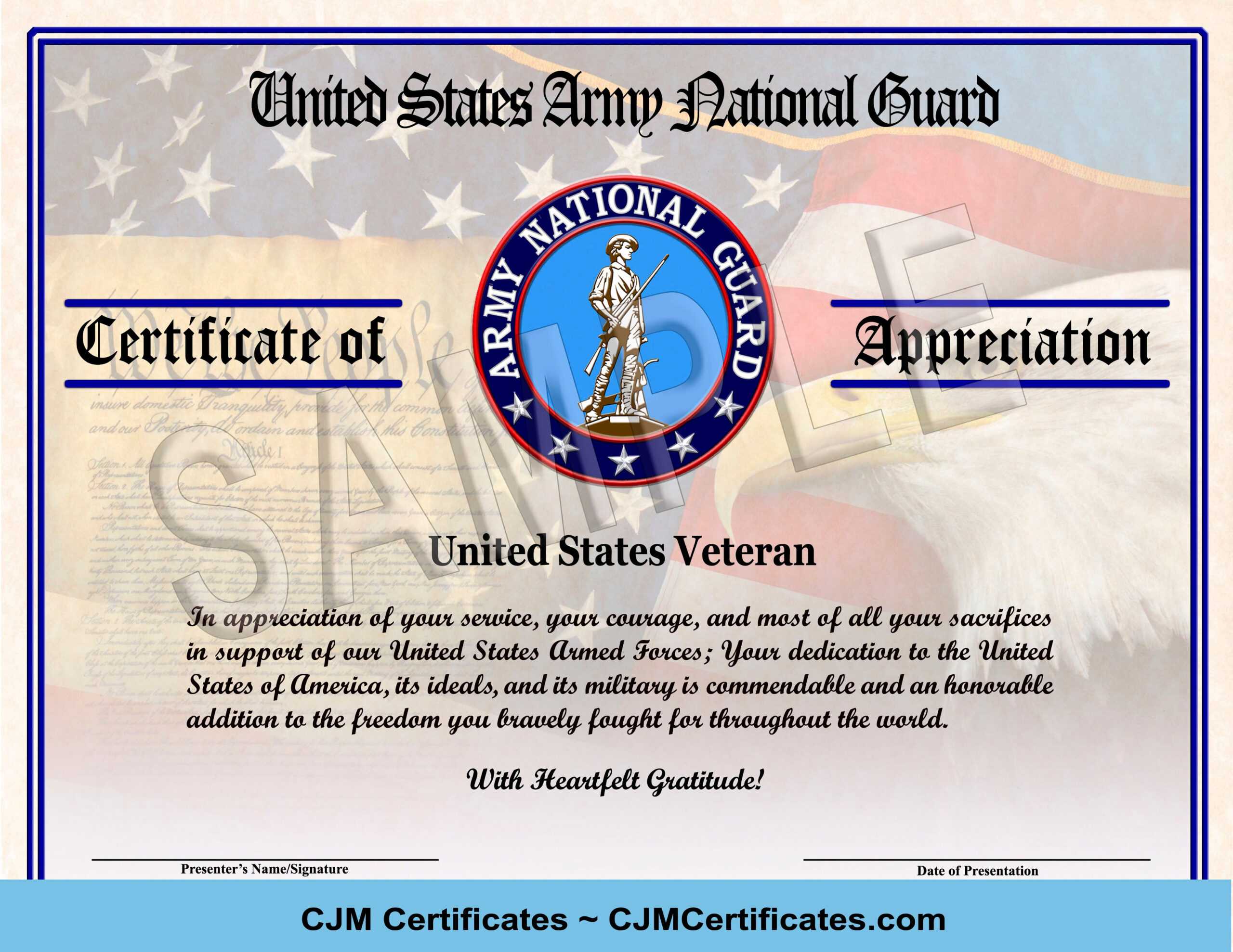 Army National Guard Veteran Appreciation Design 10 – Military  In Army Certificate Of Appreciation Template