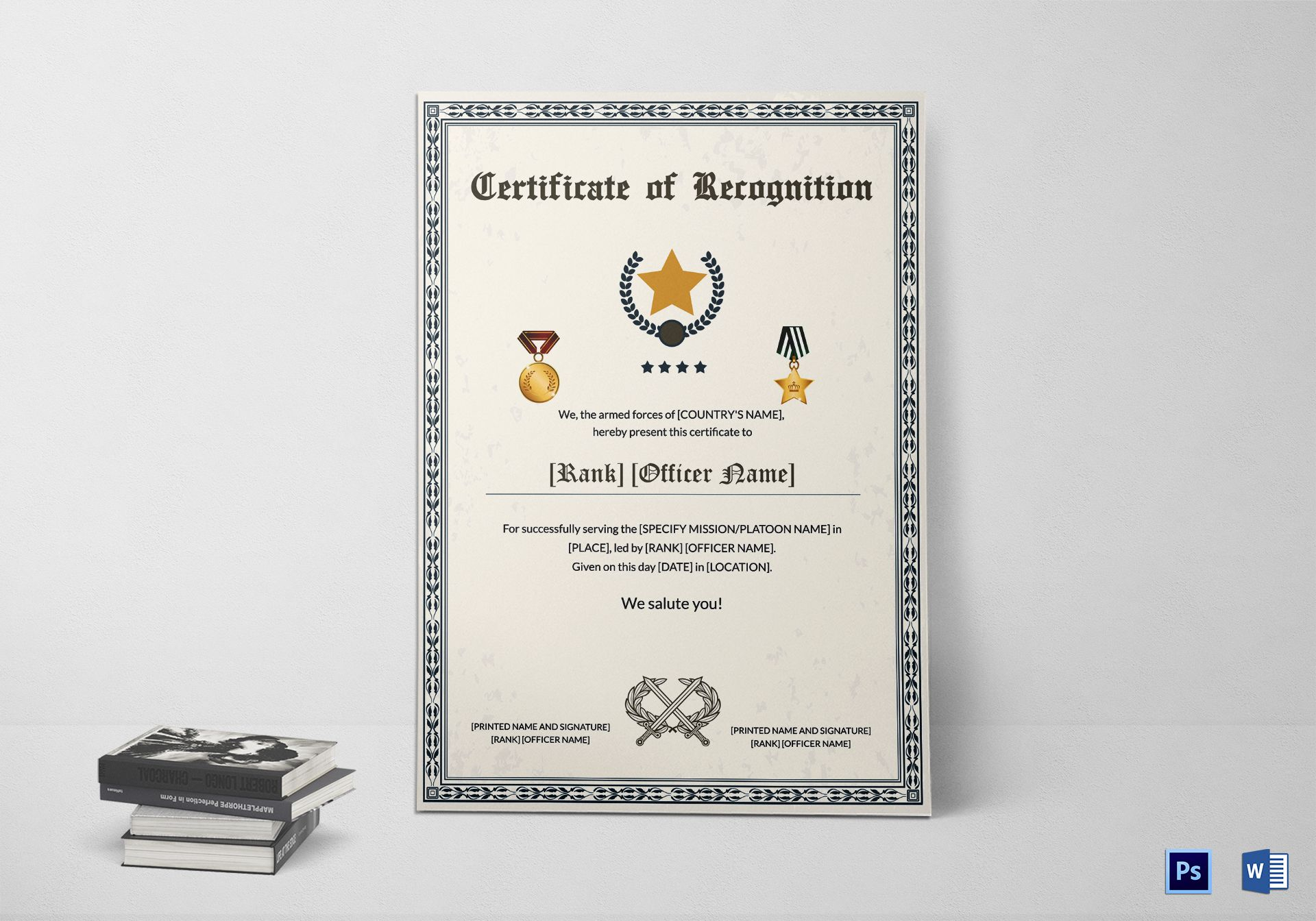 Army Thank You Certificate Of Service Design Template In PSD, Word Pertaining To Army Certificate Of Appreciation Template