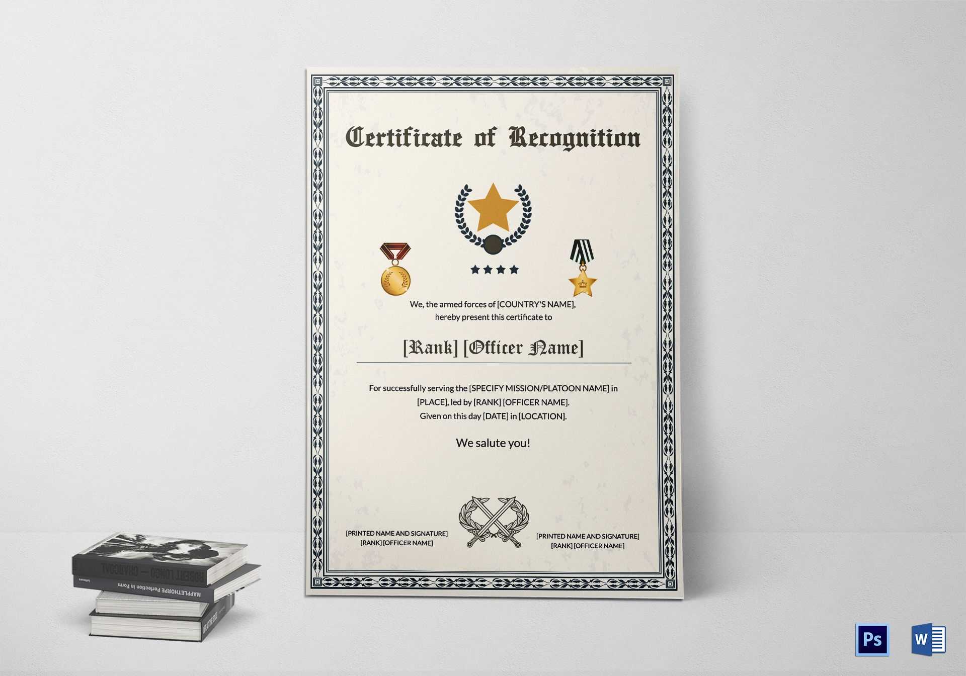 Army Thank You Certificate Of Service Design Template In PSD, Word Pertaining To Army Certificate Of Appreciation Template