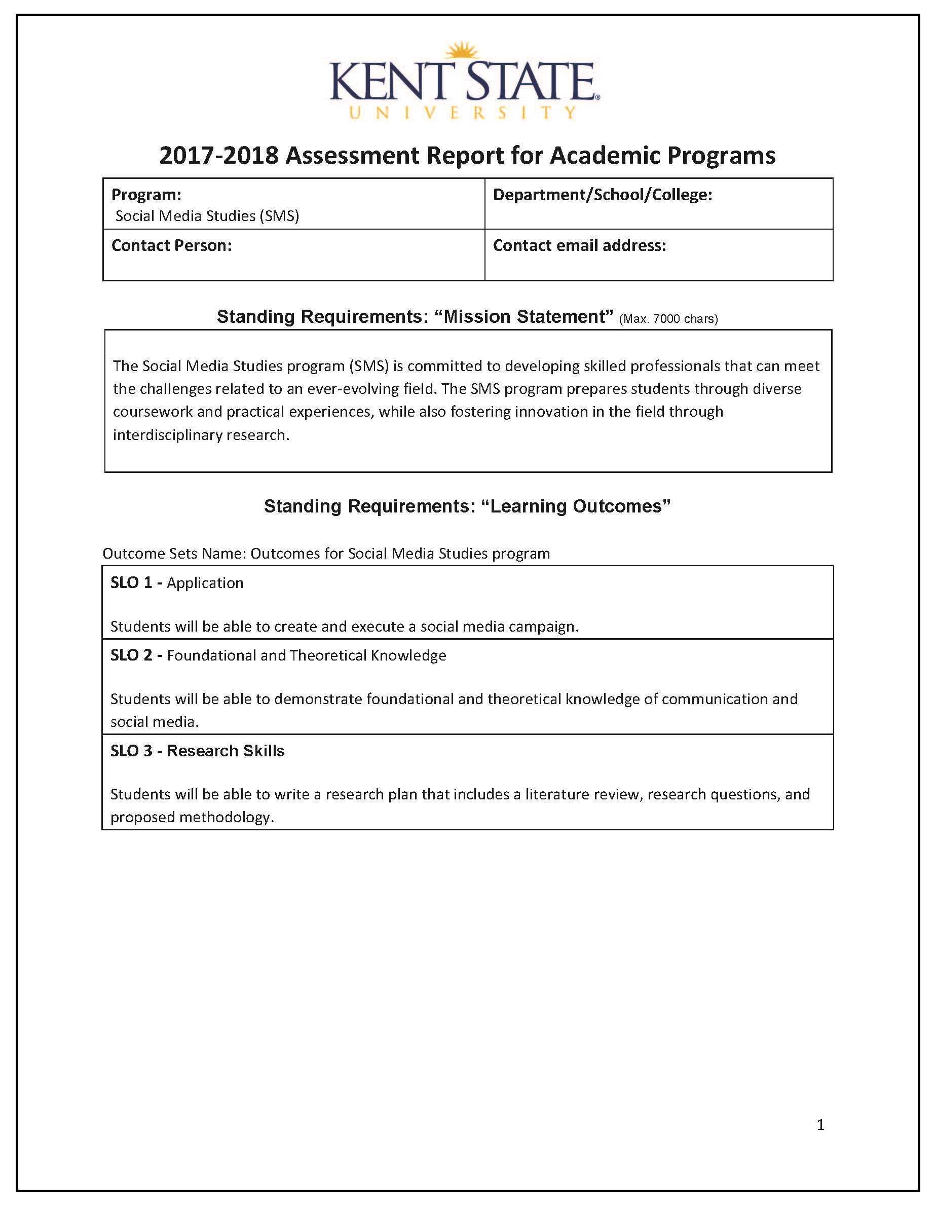 Assessment Report Sample  Kent State University With Regard To Template For Evaluation Report