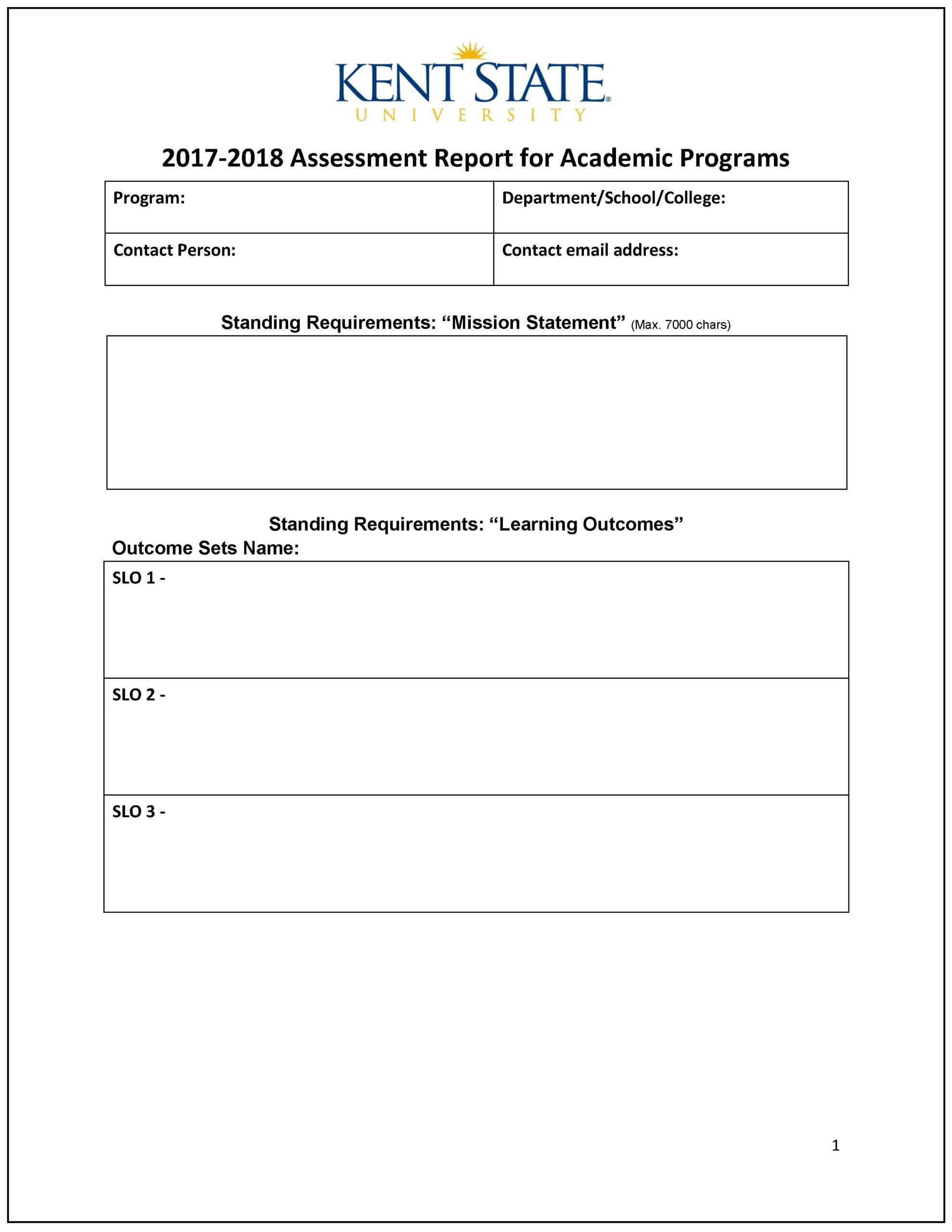 Assessment Report – Word Template  Kent State University Inside Template For Evaluation Report