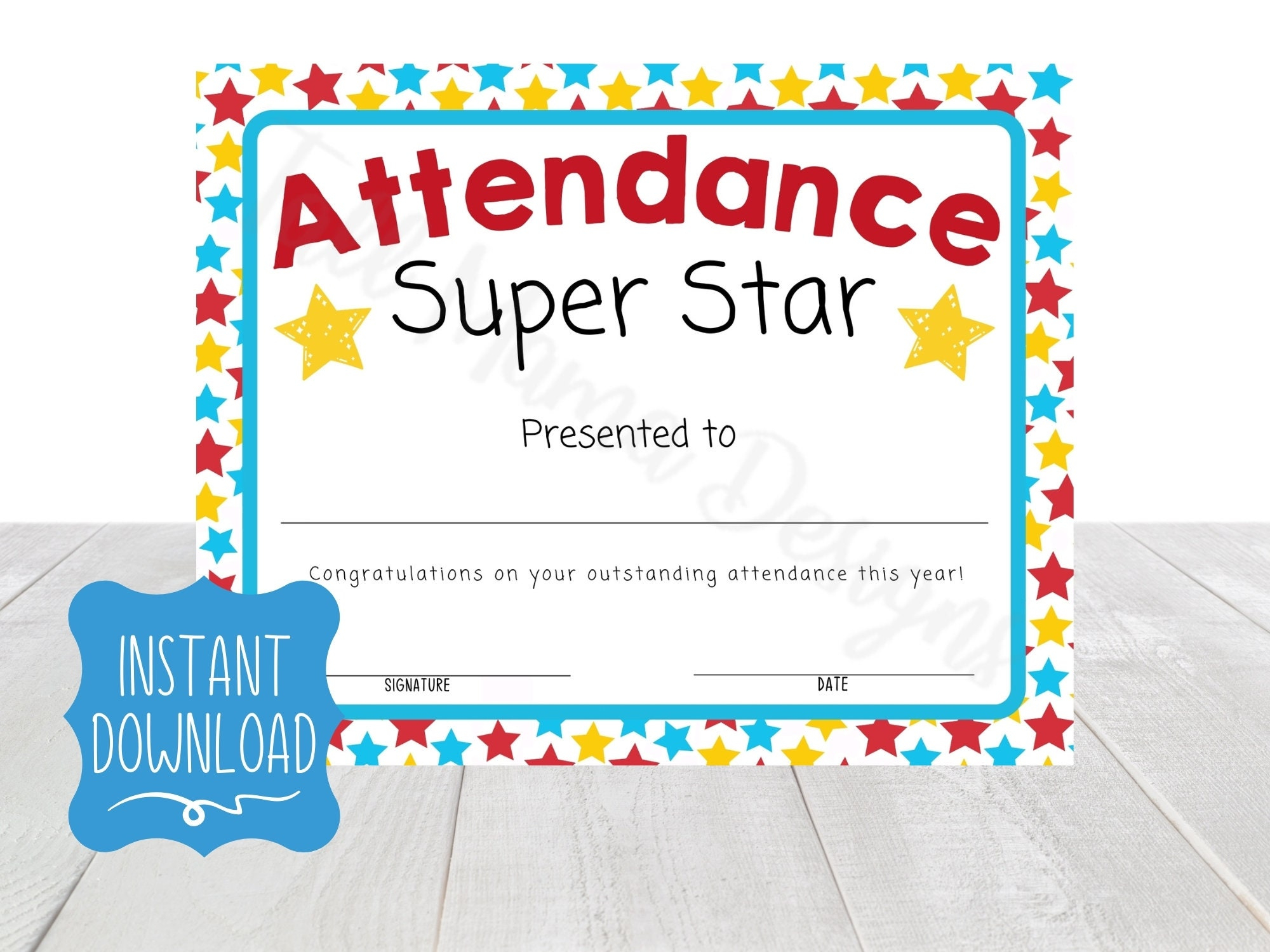 Attendance Award Certificate Printable Perfect Attendance – Etsy