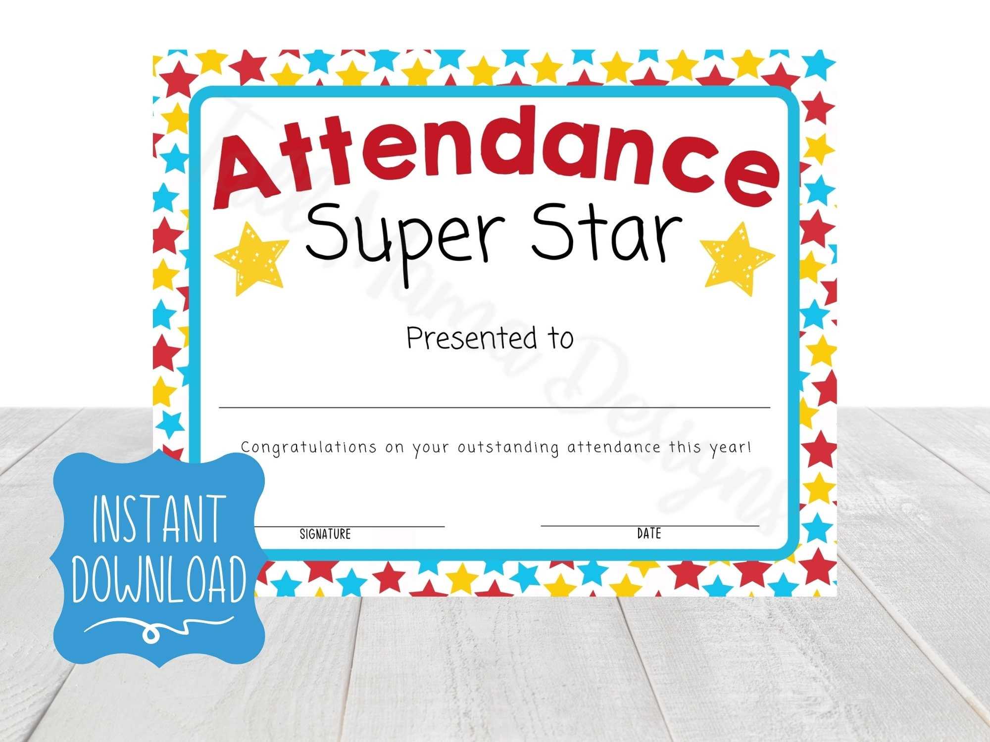 Attendance Award Certificate Printable Perfect Attendance - Etsy Attendance Award Certificate Printable Perfect Attendance - Etsy