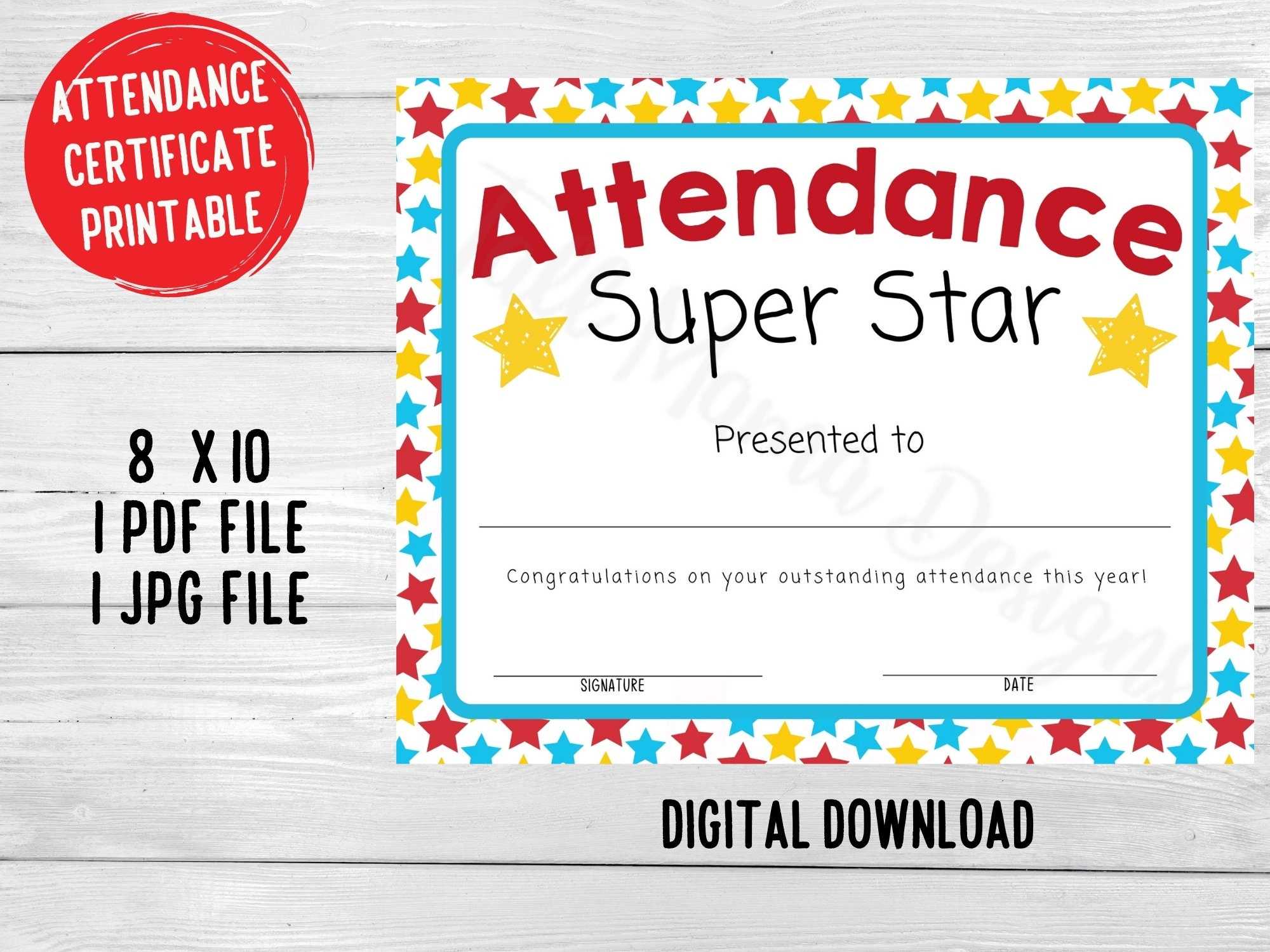 Attendance Award Certificate Printable Perfect Attendance - Etsy Attendance Award Certificate Printable Perfect Attendance - Etsy