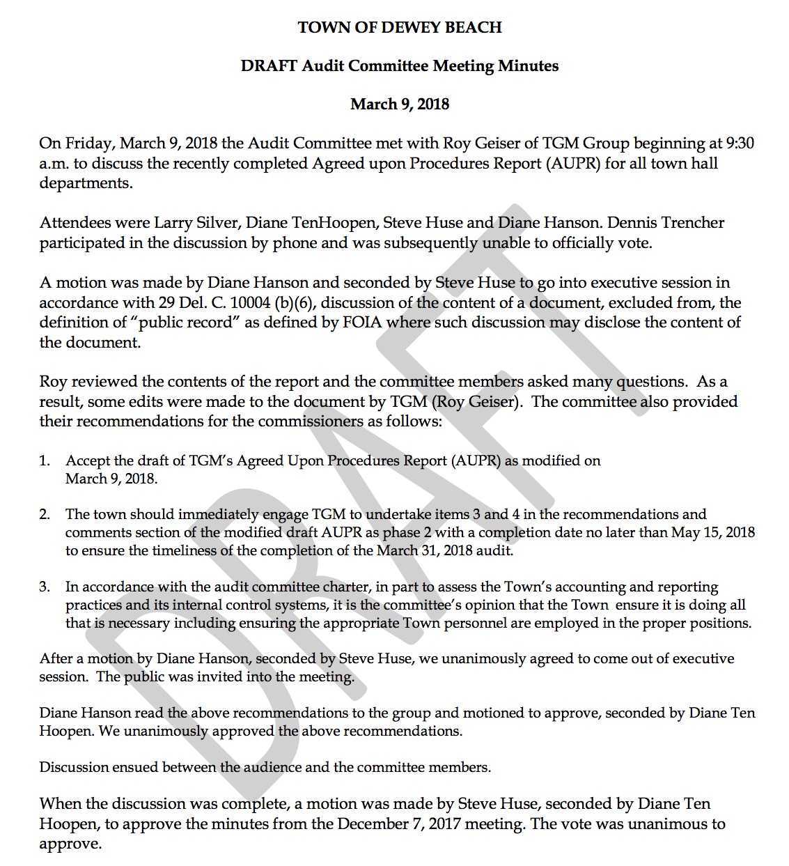 Audit Committee Recommendations Re: Agreed Upon Procedures Report In Agreed Upon Procedures Report Template
