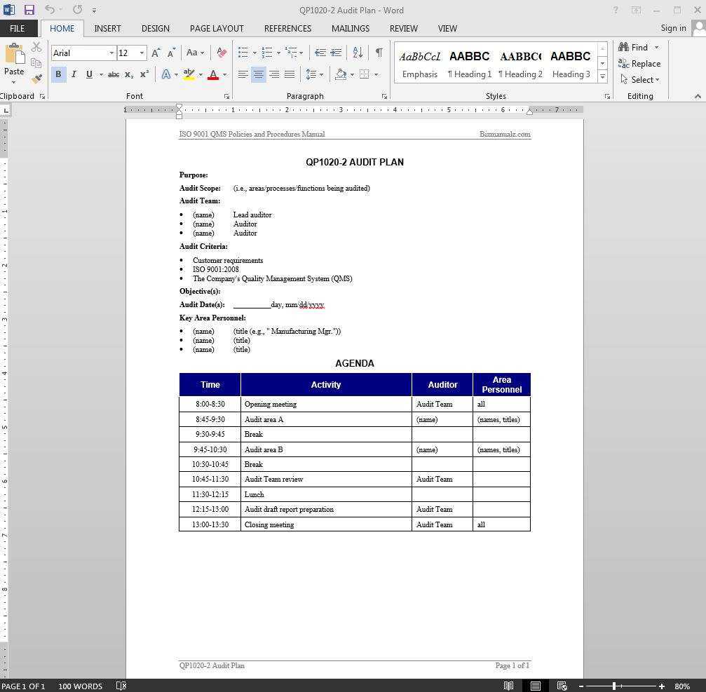 Audit Plan ISO Template In Internal Audit Report Template Iso 9001 Audit Plan ISO Template In Internal Audit Report Template Iso 9001