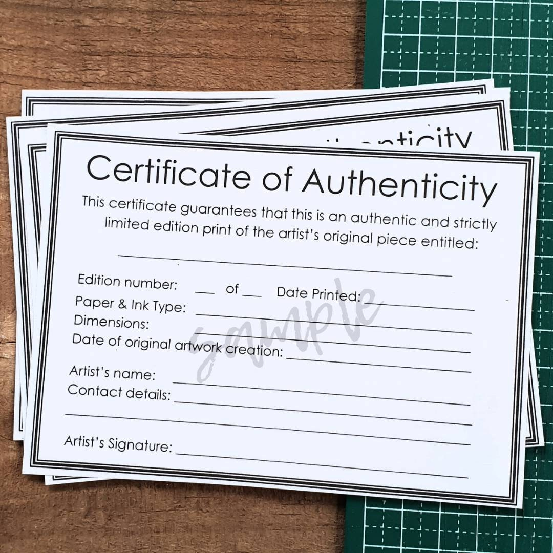 Authenticity Certificate Template For Artwork Limited Edition – Etsy