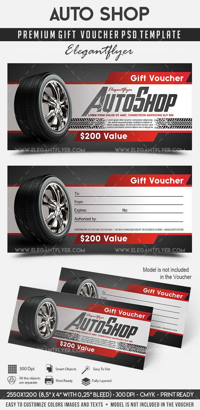 Auto Shop – Premium Gift Certificate PSD Template  By ElegantFlyer Inside Automotive Gift Certificate Template