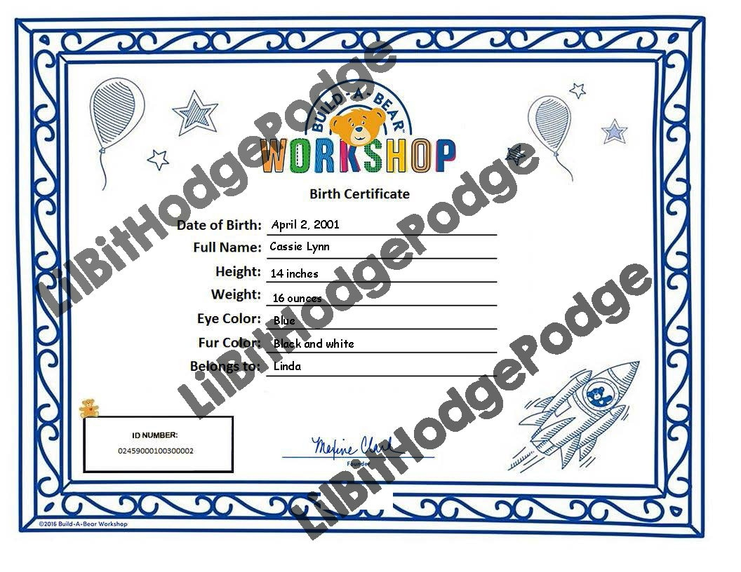 B A B/ Teddy Bear Digital Printable Birth Certificate In Build A Bear Birth Certificate Template