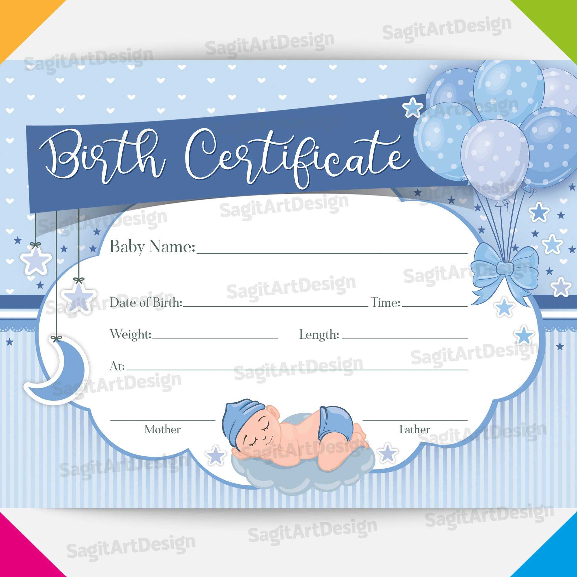 Baby Birth Template, Baby Boy Birth Certificate, INSTANT DOWNLOAD