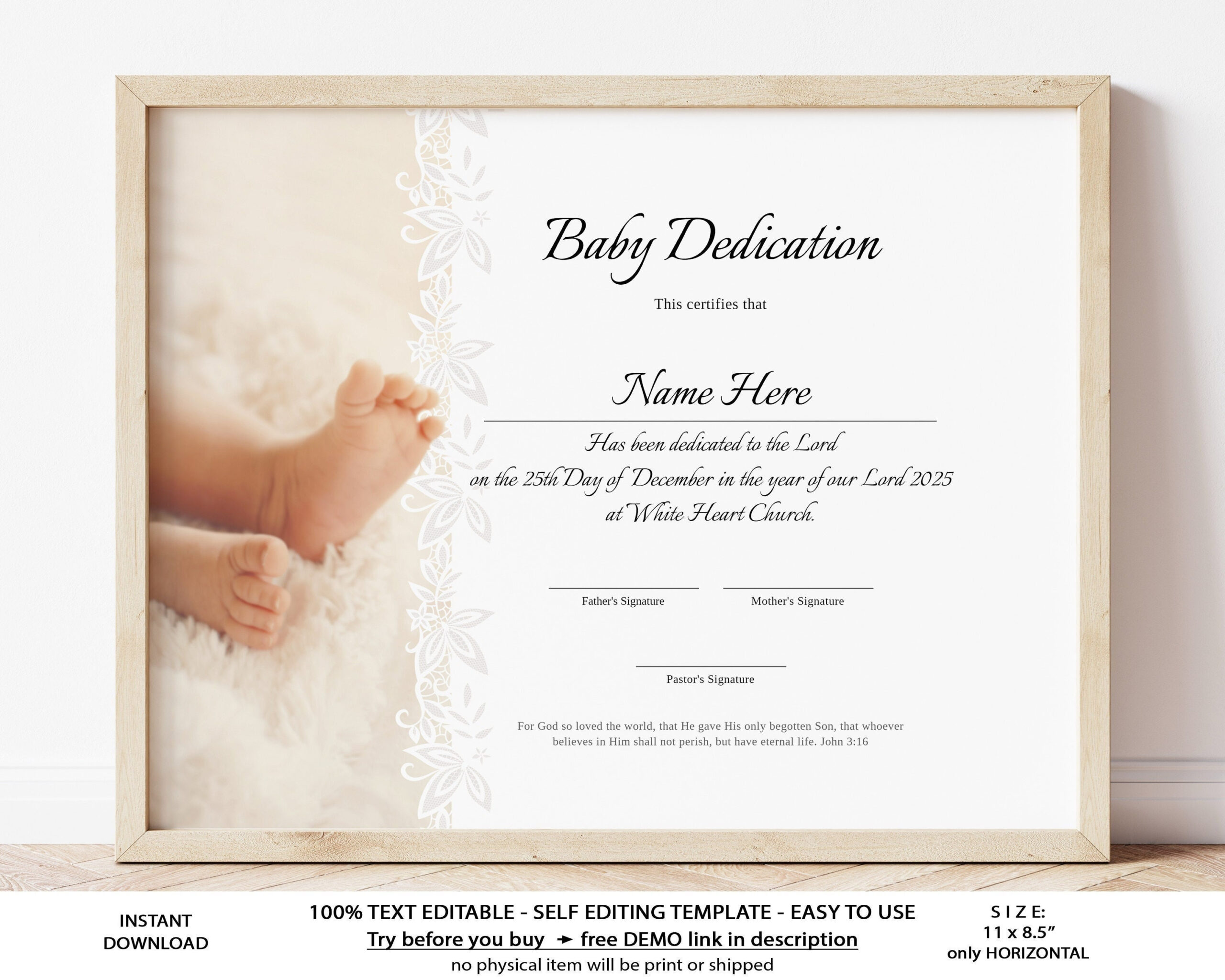 Baby Dedication Certificate Template Editable Child – Etsy