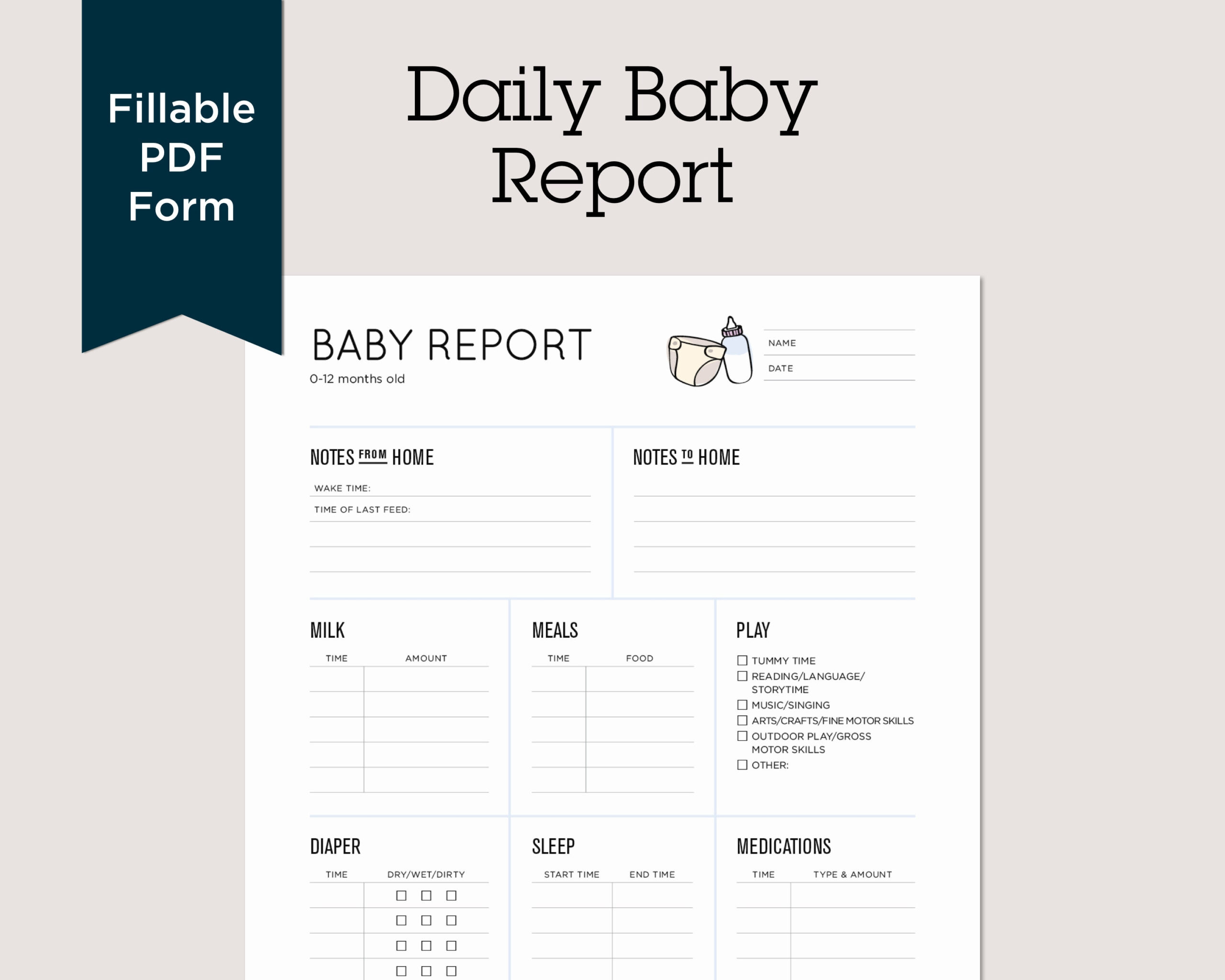 Baby Report: Daily baby tracker for Nanny Daycare In-home - Etsy