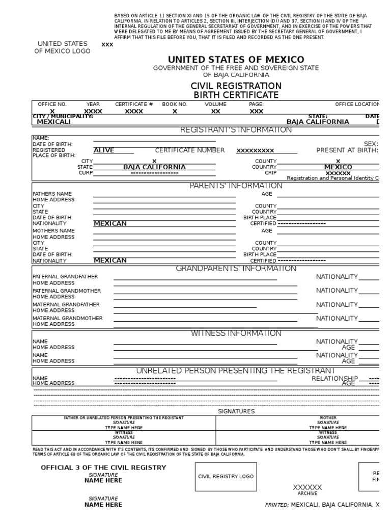 Baja California Birth Certificate Translation PDF Birth With Mexican Birth Certificate Translation Template Baja California Birth Certificate Translation PDF Birth With Mexican Birth Certificate Translation Template
