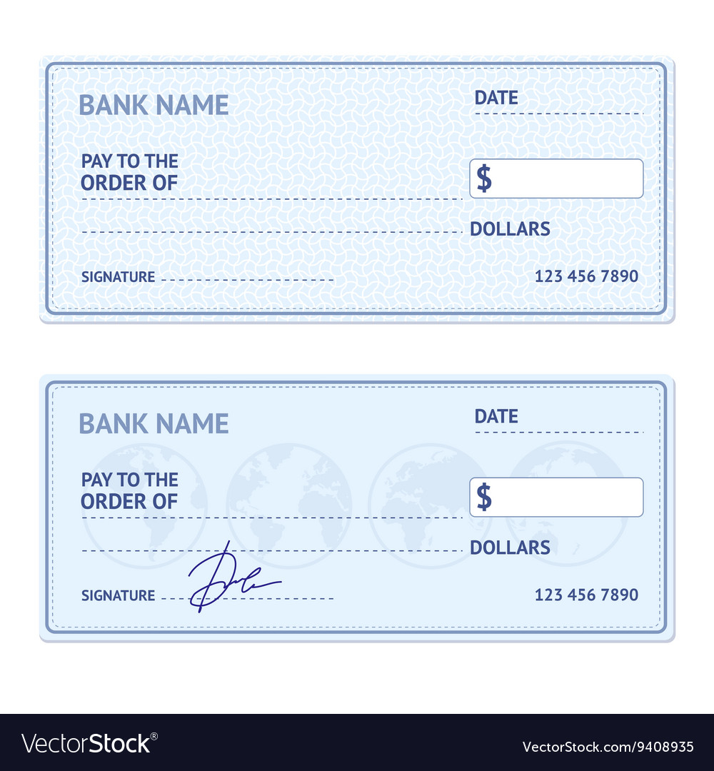 Bank check template set Royalty Free Vector Image In Customizable Blank Check Template