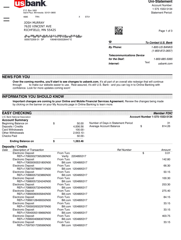 Bank Statement Pdf - Fill Online, Printable, Fillable, Blank  Throughout Blank Bank Statement Template Download