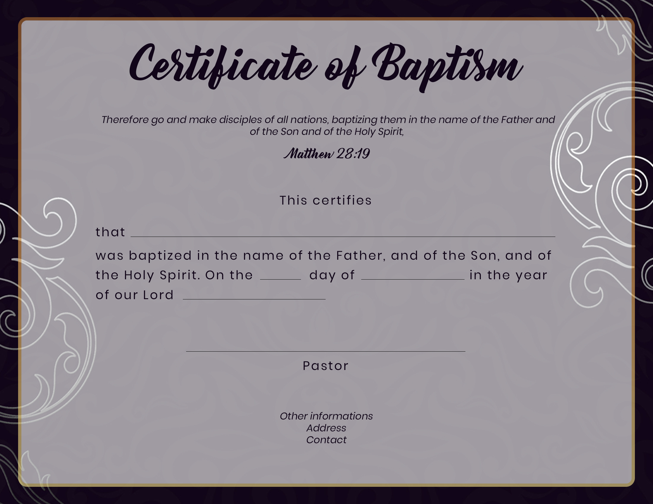 Baptismal Certificate: Free Baptism Certificate Templates  With Baptism Certificate Template Download