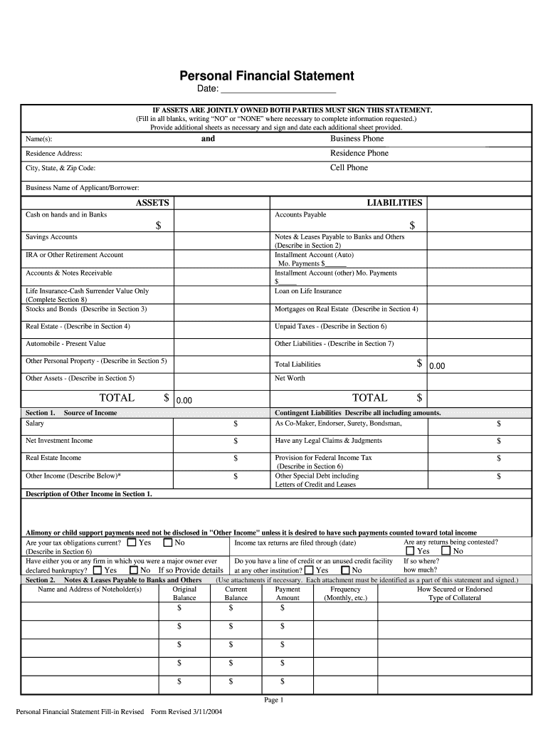 Basic Printable Personal Financial Statement: Fill Out & Sign  Pertaining To Blank Personal Financial Statement Template