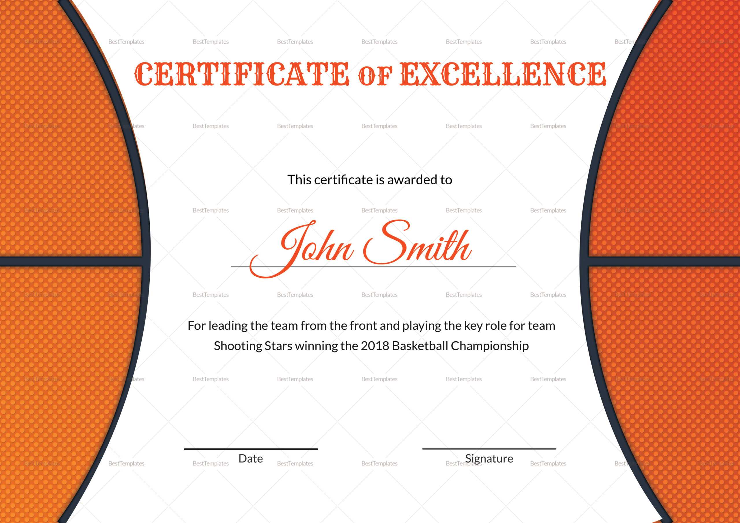 Basketball Excellence Award Certificate Design Template in PSD, Word Inside Sports Award Certificate Template Word Basketball Excellence Award Certificate Design Template in PSD, Word Inside Sports Award Certificate Template Word