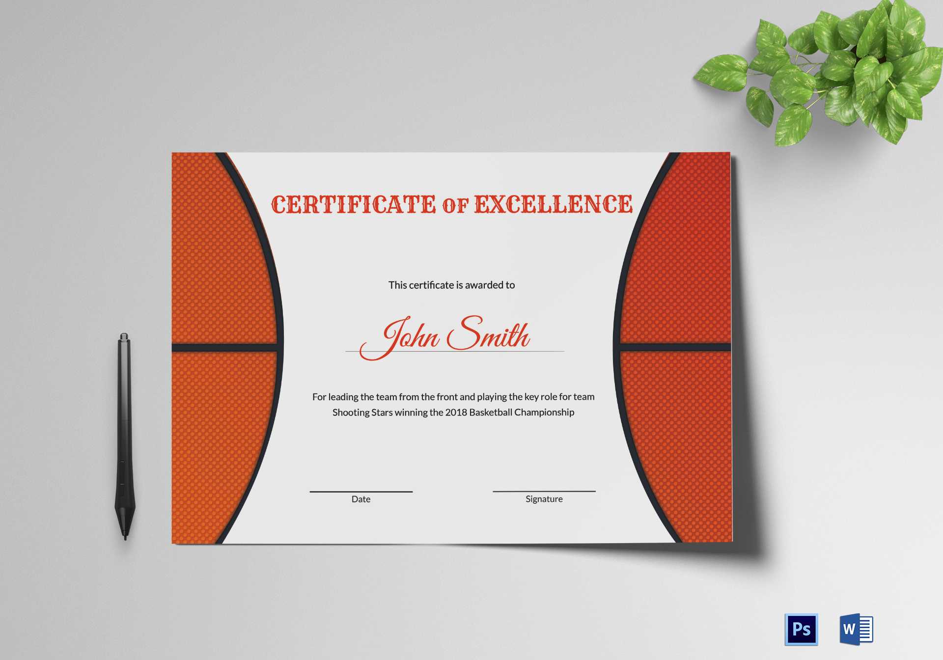 Basketball Excellence Award Certificate Design Template in PSD, Word Inside Sports Award Certificate Template Word Basketball Excellence Award Certificate Design Template in PSD, Word Inside Sports Award Certificate Template Word