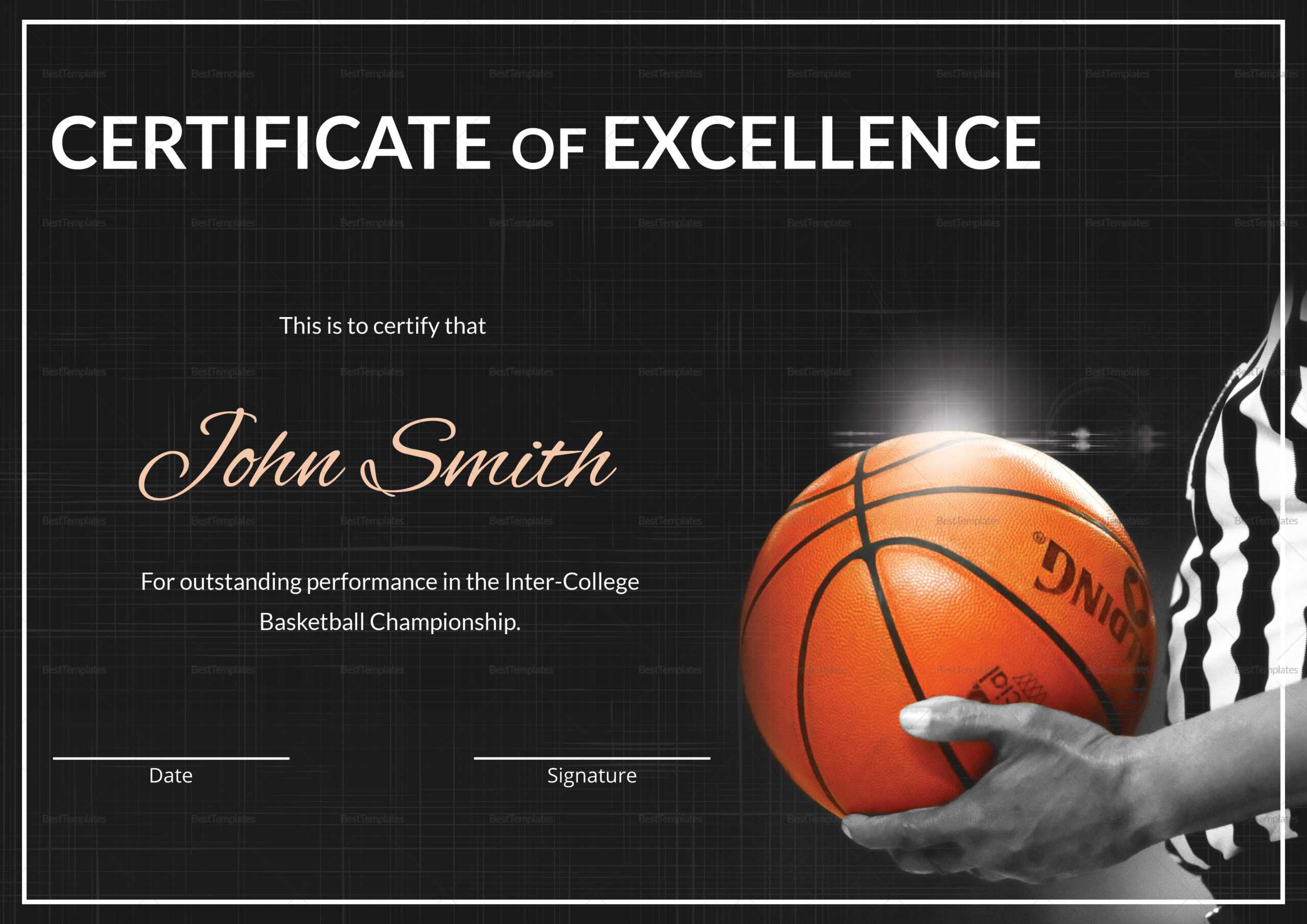 Basketball Excellence Certificate Design Template in PSD, Word For Basketball Certificate Template Basketball Excellence Certificate Design Template in PSD, Word For Basketball Certificate Template